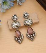 pink american diamond work brass drop earrings