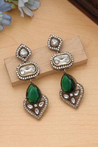 Green color american diamond earrings