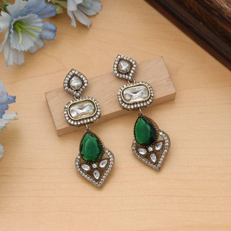 Green color american diamond earrings