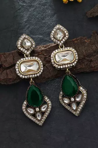 green american diamond brass drop earrings