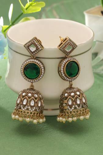 Green color american diamond earrings