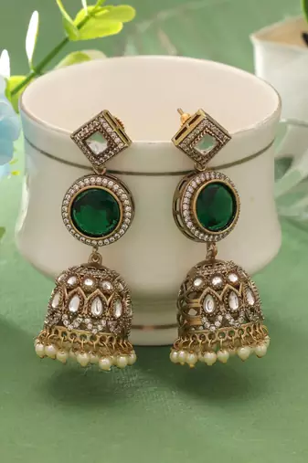 Green color american diamond earrings
