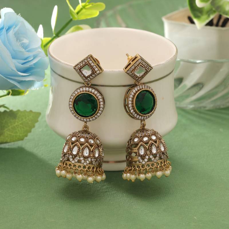 Green color american diamond earrings
