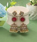 red american diamond brass jhumka earrings