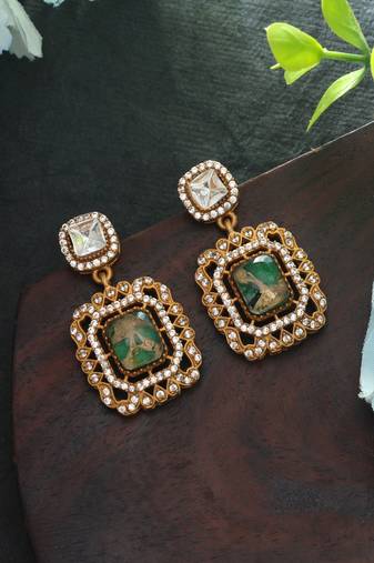 Green color american diamond earrings