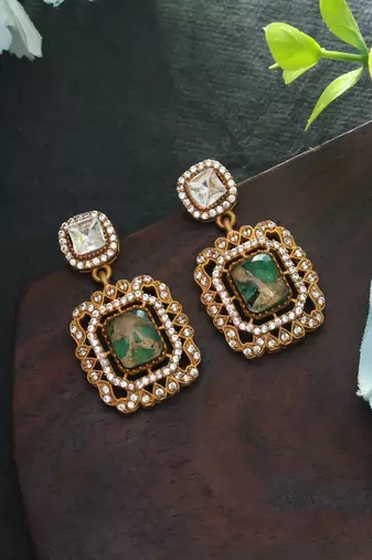 Green color american diamond earrings