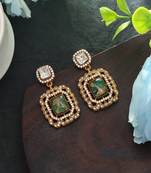 green american diamond work brass dangle earrings