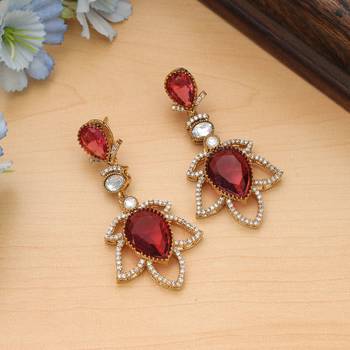 red american diamond brass dangle earrings 1