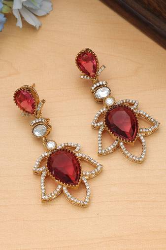 Red color american diamond earrings