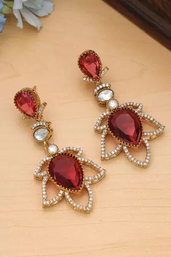 Red color american diamond earrings
