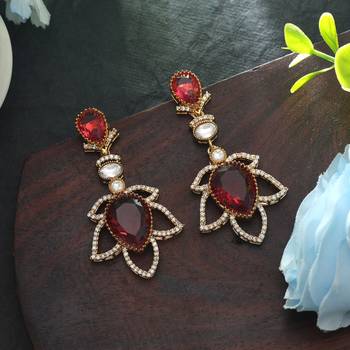 red american diamond brass dangle earrings 2