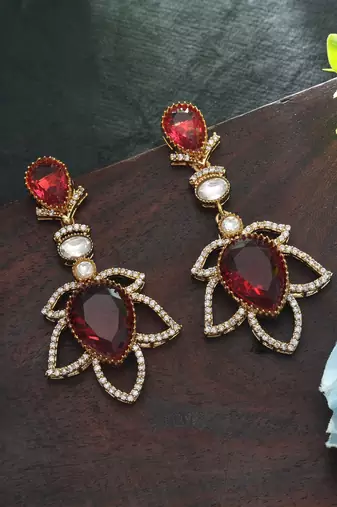 red american diamond brass dangle earrings