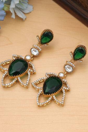 Green color american diamond earrings