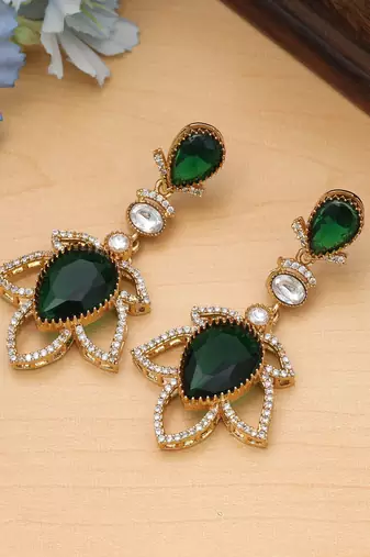 Green color american diamond earrings