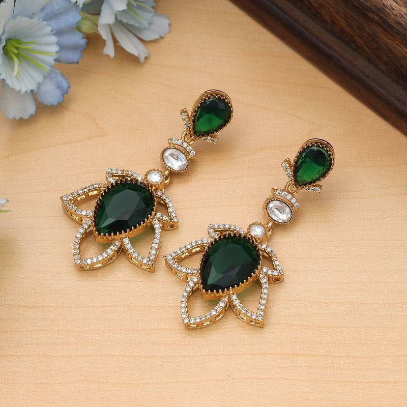 Green color american diamond earrings