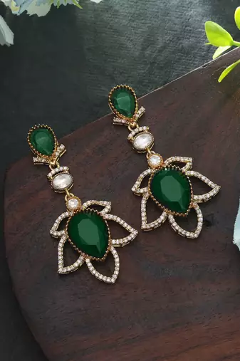 green american diamond brass dangle earrings