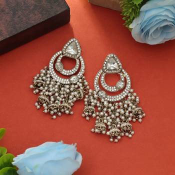 white kundan beaded brass dangle earrings 1