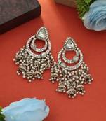 white kundan beaded brass dangle earrings