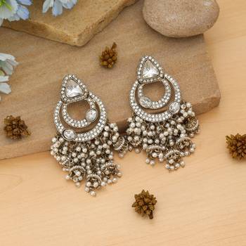 white kundan beaded brass dangle earrings 2
