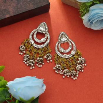 yellow kundan beaded brass dangle earrings 1