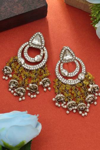 Yellow color kundan earrings