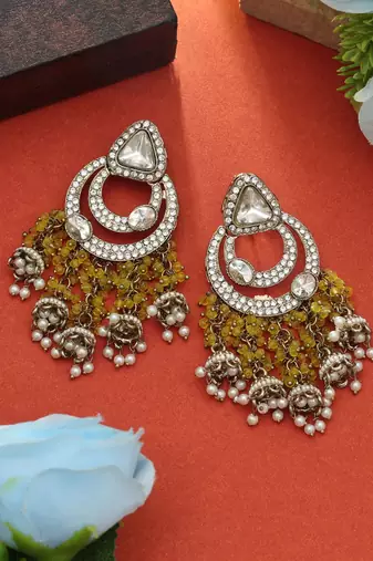 Yellow color kundan earrings