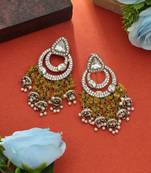 Yellow color kundan earrings
