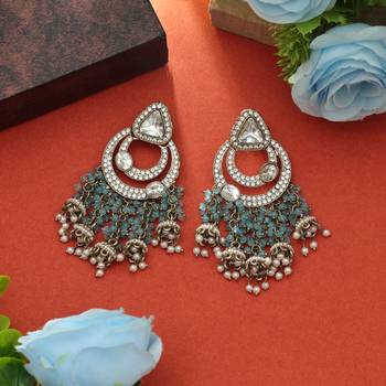 firozi kundan beaded statement dangle earrings 1
