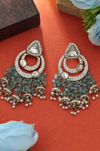 Firozi color kundan earrings