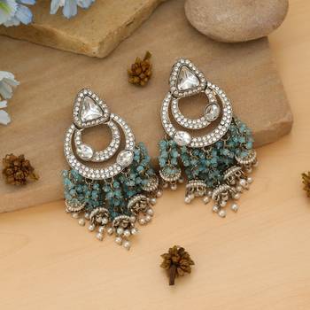 firozi kundan beaded statement dangle earrings 2