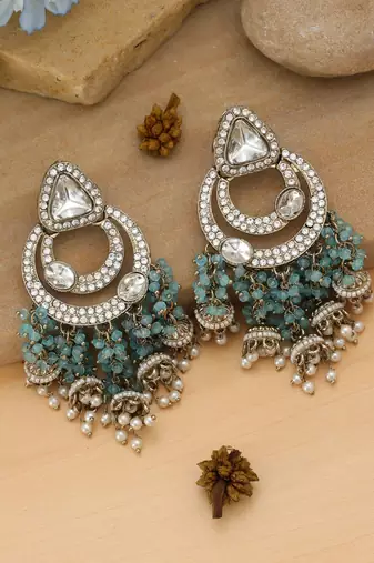 firozi kundan beaded statement dangle earrings