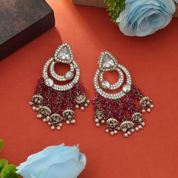 magenta kundan beaded statement dangle earrings 1