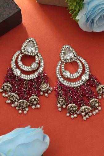 Magenta color kundan earrings