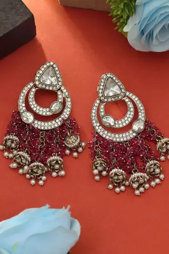 Magenta color kundan earrings