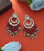 magenta kundan beaded statement dangle earrings