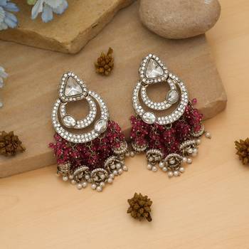 magenta kundan beaded statement dangle earrings 2