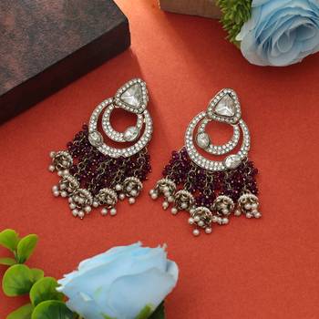 purple kundan beaded statement dangle earrings 1