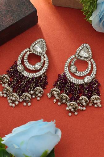 Purple color kundan earrings