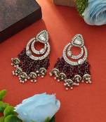 purple kundan beaded statement dangle earrings