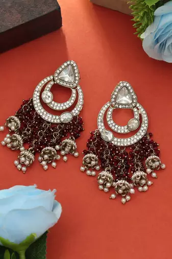 Maroon color kundan earrings