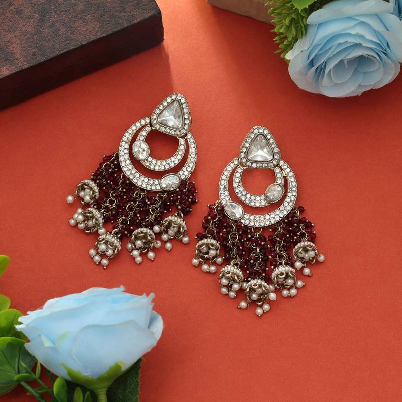 Maroon color kundan earrings