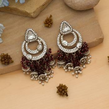maroon kundan beaded statement dangle earrings 2