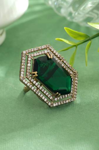 Green color american diamond ring