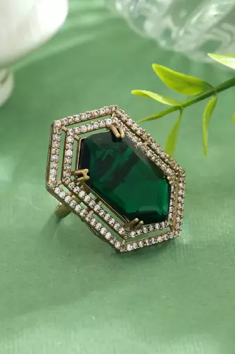 Green color american diamond ring