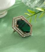 green american diamond statement ring in mehandi gold