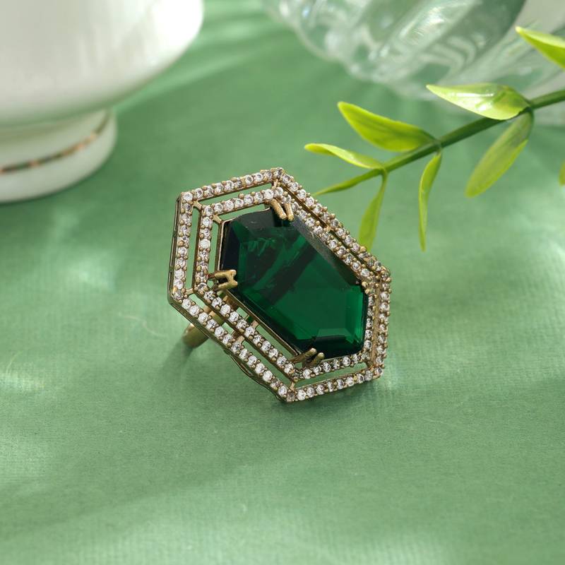 Green color american diamond ring