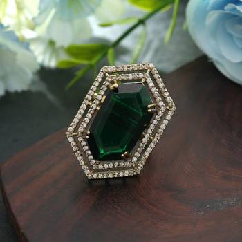 green american diamond statement ring in mehandi gold 2
