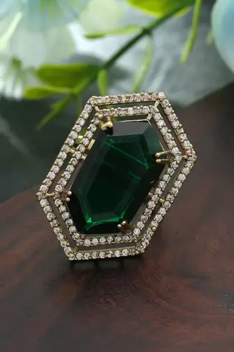 green american diamond statement ring in mehandi gold