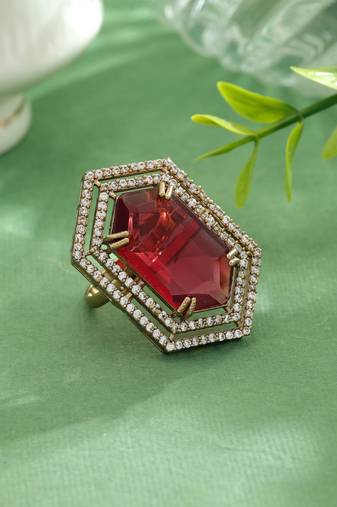 Red color american diamond ring