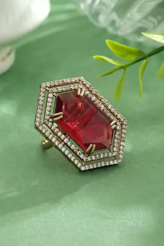 Red color american diamond ring